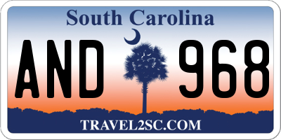 SC license plate AND968