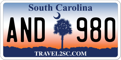 SC license plate AND980