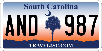 SC license plate AND987
