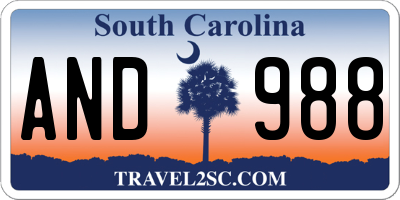 SC license plate AND988
