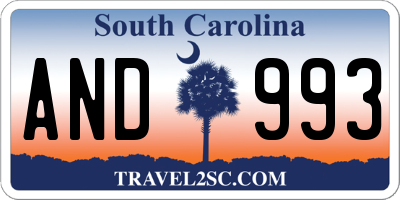 SC license plate AND993