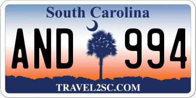 SC license plate AND994