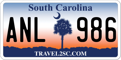 SC license plate ANL986