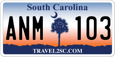 SC license plate ANM103