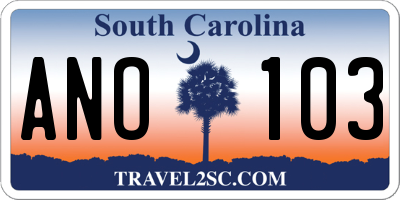 SC license plate ANO103