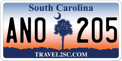 SC license plate ANO205