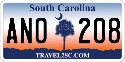 SC license plate ANO208
