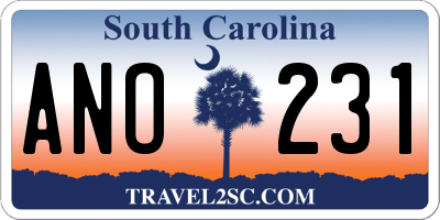 SC license plate ANO231