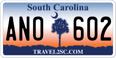 SC license plate ANO602