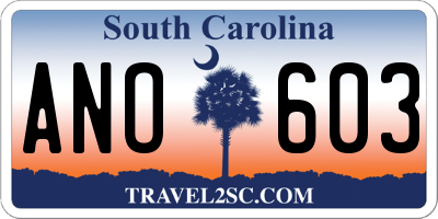 SC license plate ANO603