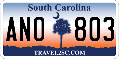 SC license plate ANO803