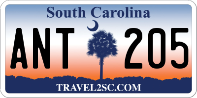 SC license plate ANT205