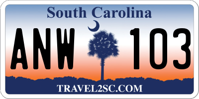 SC license plate ANW103