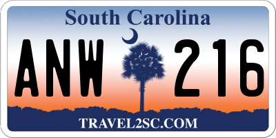 SC license plate ANW216