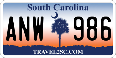 SC license plate ANW986