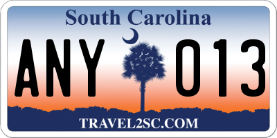 SC license plate ANY013