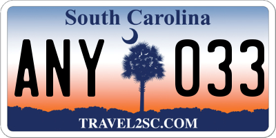 SC license plate ANY033