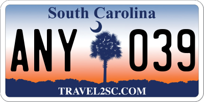 SC license plate ANY039
