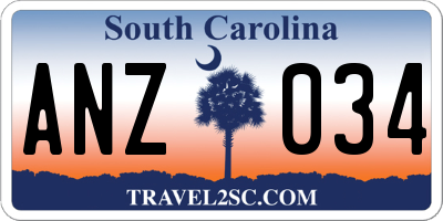 SC license plate ANZ034