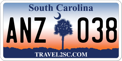 SC license plate ANZ038