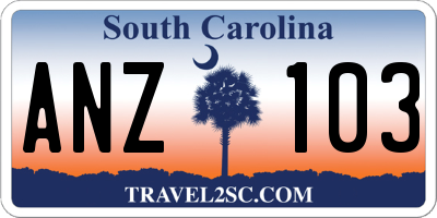 SC license plate ANZ103