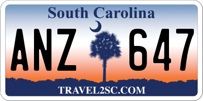 SC license plate ANZ647