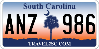 SC license plate ANZ986