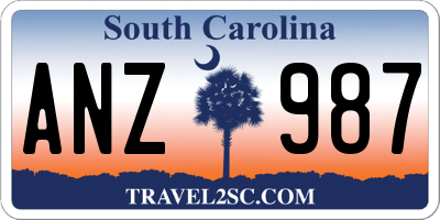 SC license plate ANZ987