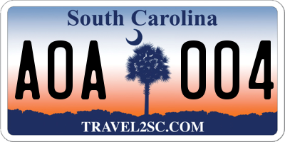 SC license plate AOA004