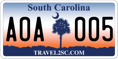 SC license plate AOA005