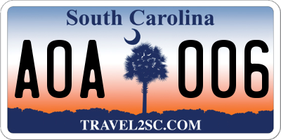 SC license plate AOA006