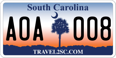 SC license plate AOA008
