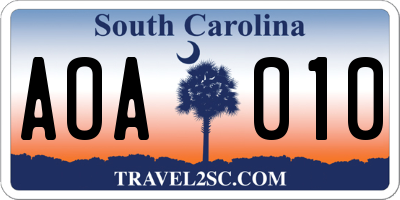 SC license plate AOA010