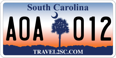 SC license plate AOA012