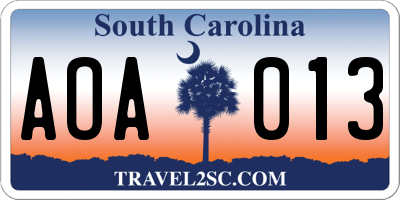 SC license plate AOA013