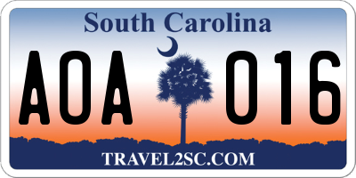 SC license plate AOA016