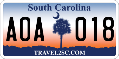 SC license plate AOA018