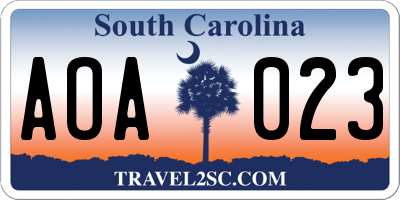 SC license plate AOA023