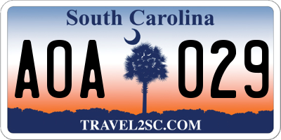 SC license plate AOA029