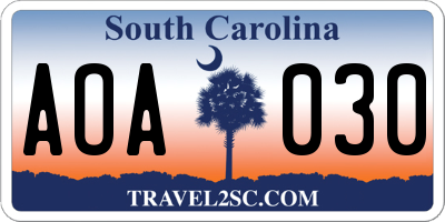 SC license plate AOA030