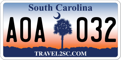 SC license plate AOA032