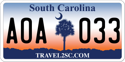 SC license plate AOA033