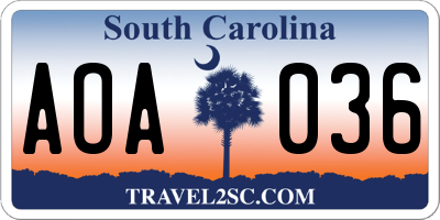 SC license plate AOA036
