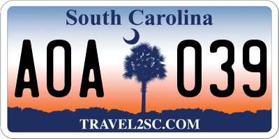 SC license plate AOA039