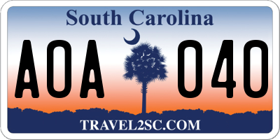 SC license plate AOA040