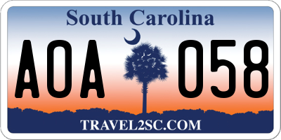 SC license plate AOA058