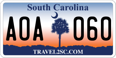 SC license plate AOA060