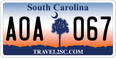 SC license plate AOA067
