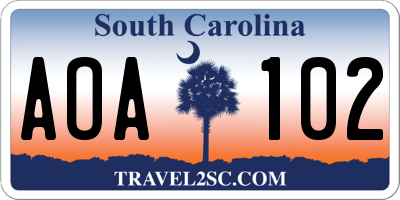SC license plate AOA102