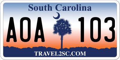 SC license plate AOA103